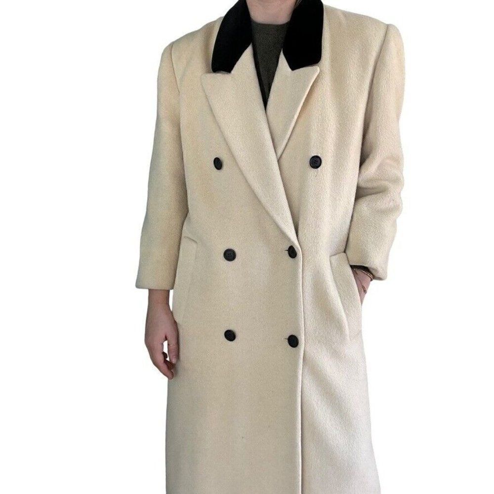 Vintage 1980s Christian Dior White Wool Double Breasted Retro Trench Coat Sz M - Picture 3 of 11